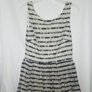 City Studio Lace Cream White/Black Striped Dress